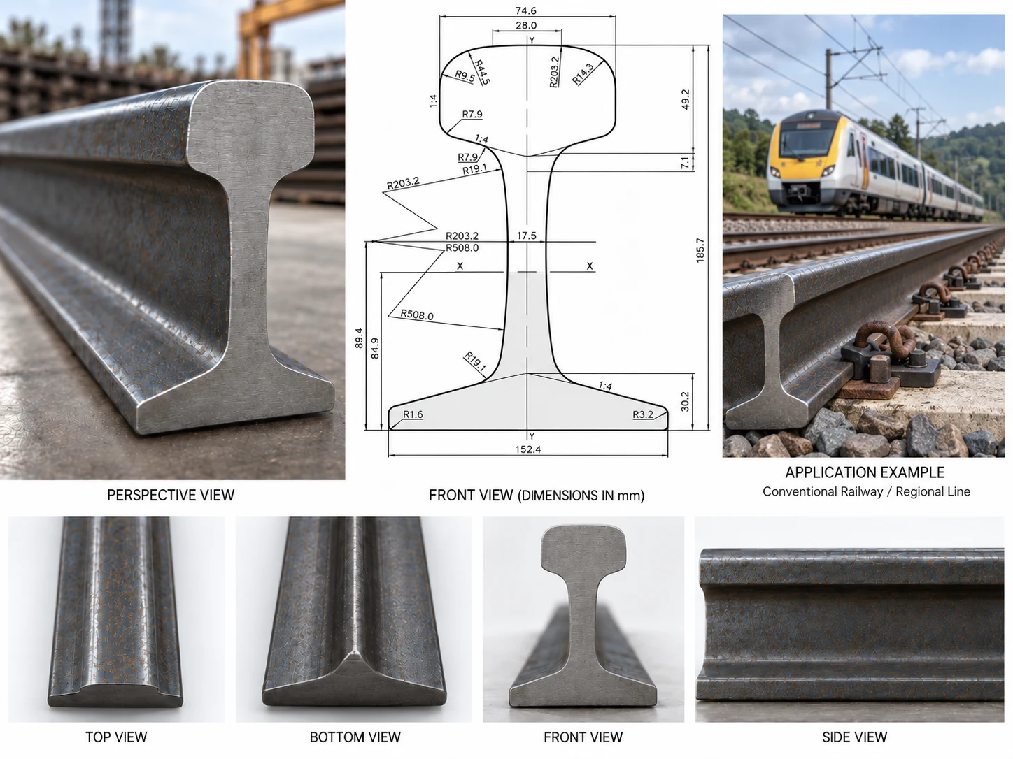 136RE product sheet — perspective, dimensions and views
