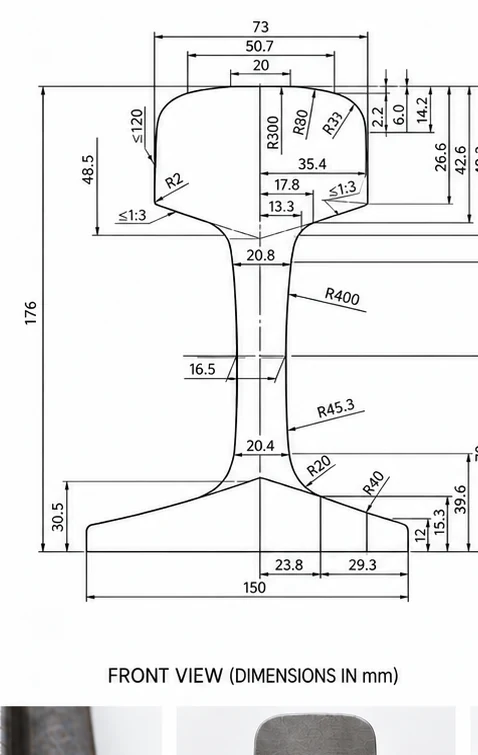 60kg/m front view with dimensions