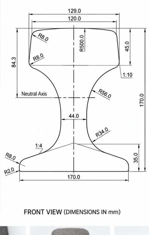 QU120 front view with dimensions