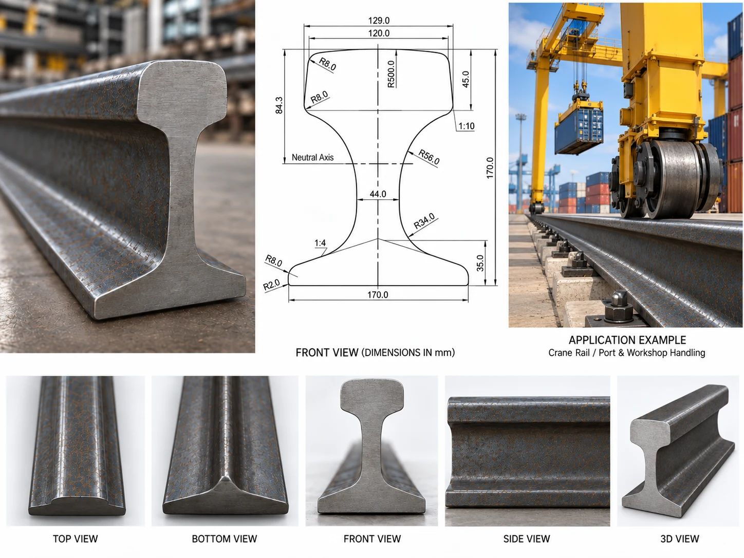 QU120 product sheet — perspective, dimensions and views